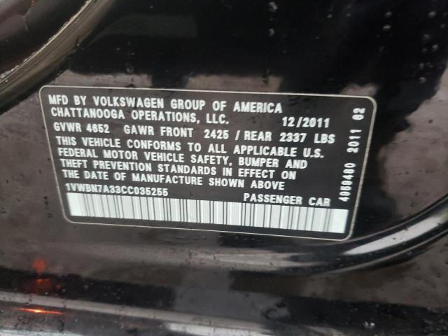 Photo 10 from auction – 2012 VOLKSWAGEN PASSAT SE with VIN 1VWBN7A33CC035255