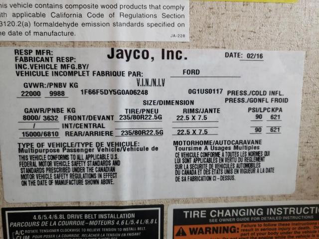 Photo 10 from auction – 2016 FORD JAYCO with VIN 1F66F5DY5G0A06248