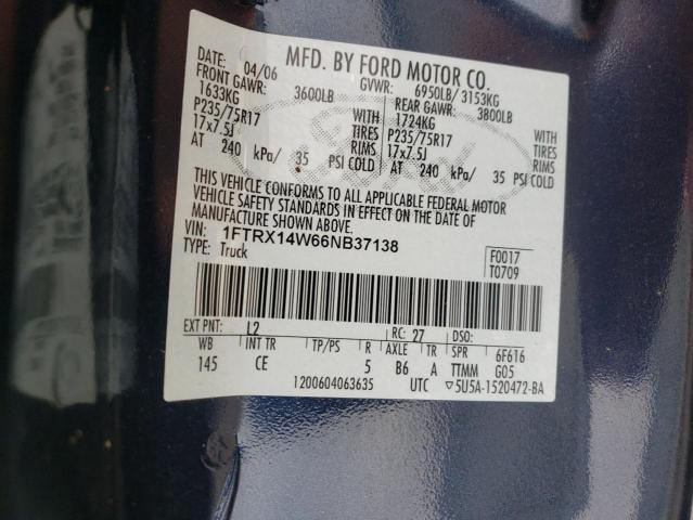Photo 10 from auction – 2006 FORD F150 with VIN 1FTRX14W66NB37138