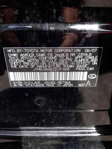 Photo 10 from auction – 2007 LEXUS ES 350 with VIN JTHBJ46G672141668