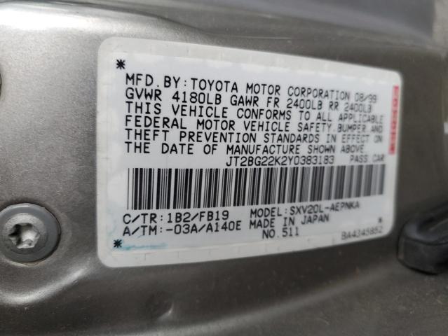 Photo 10 from auction – 2000 TOYOTA CAMRY CE with VIN JT2BG22K2Y0383183