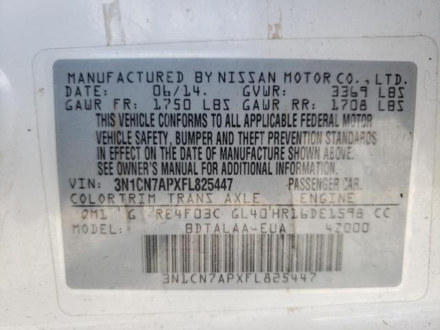 Photo 10 from auction – 2015 NISSAN VERSA S with VIN 3N1CN7APXFL825447