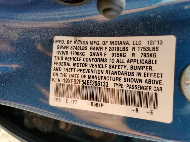 Photo 10 from auction – 2014 HONDA CIVIC LX with VIN 19XFB2F54EE206133