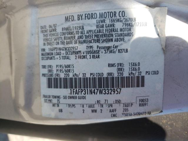 Photo 10 from auction – 2007 FORD FOCUS ZX3 with VIN 1FAFP31N47W332957