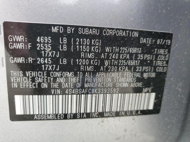 Photo 10 from auction – 2019 SUBARU OUTBACK 2. with VIN 4S4BSAFC8K3393592