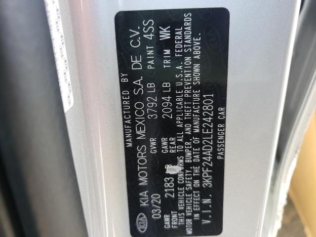 Photo 10 from auction – 2020 KIA FORTE FE with VIN 3KPF24AD2LE242801