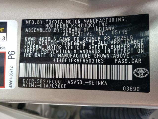 Photo 10 from auction – 2015 TOYOTA CAMRY LE with VIN 4T4BF1FK9FR503163