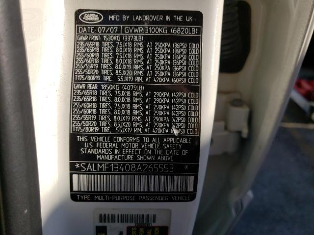 Photo 10 from auction – 2008 LAND ROVER RANGE ROVE with VIN SALMF13408A265553