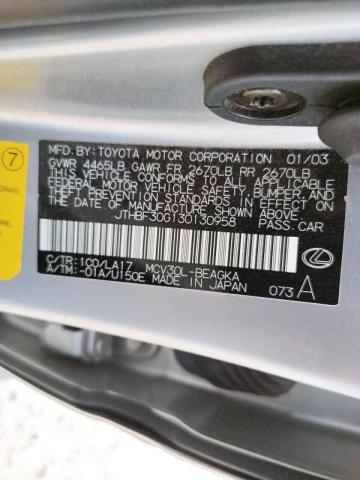 Photo 10 from auction – 2003 LEXUS ES 300 with VIN JTHBF30G130130958