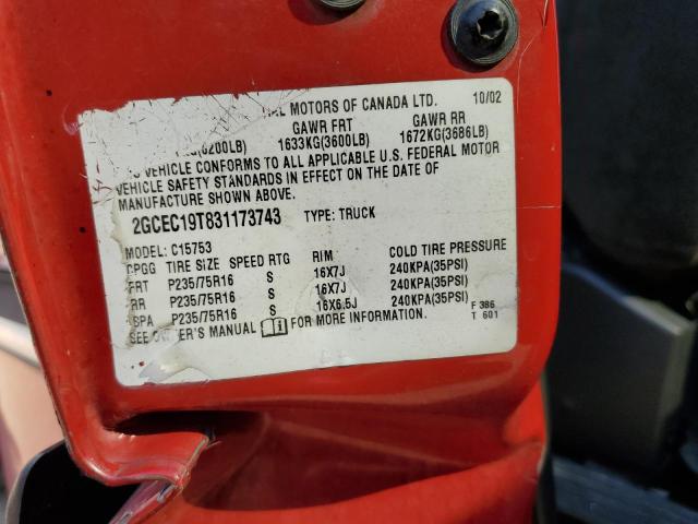 Photo 10 from auction – 2003 CHEVROLET SILVERADO with VIN 2GCEC19T831173743
