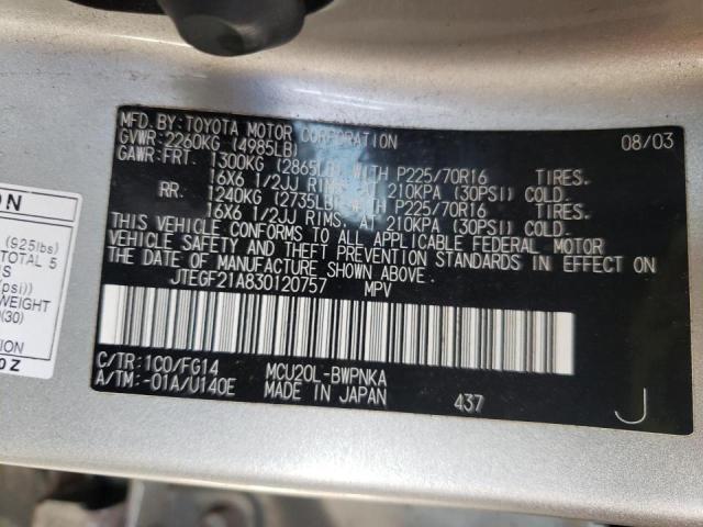 Photo 10 from auction – 2003 TOYOTA HIGHLANDER with VIN JTEGF21A830120757