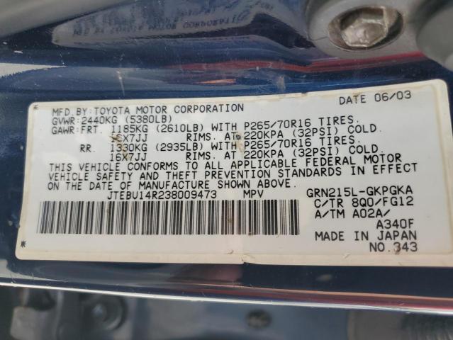 Photo 10 from auction – 2003 TOYOTA 4RUNNER SR with VIN JTEBU14R238009473