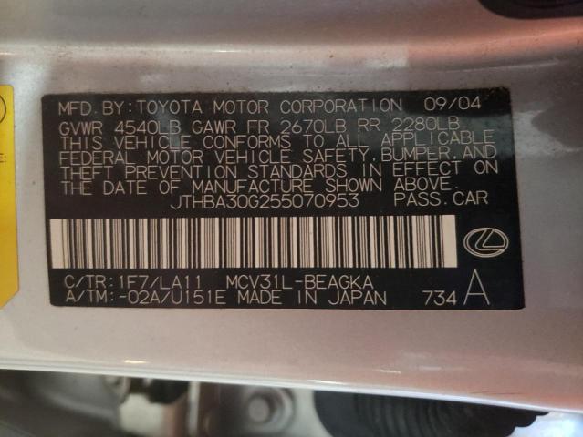 Photo 10 from auction – 2005 LEXUS ES 330 with VIN JTHBA30G255070953