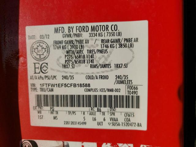 Photo 10 from auction – 2012 FORD F150 SUPER with VIN 1FTFW1EF5CFB18588