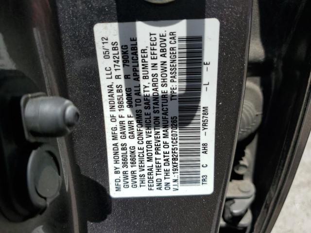 Photo 10 from auction – 2012 HONDA CIVIC LX with VIN 19XFB2F51CE070265