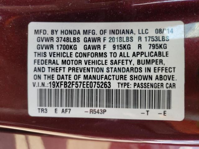 Photo 10 from auction – 2014 HONDA CIVIC LX with VIN 19XFB2F57EE075263