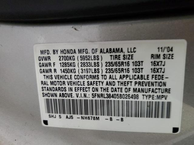 Photo 10 from auction – 2005 HONDA ODYSSEY EX with VIN 5FNRL38405B026498