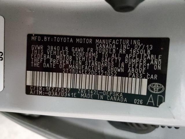 Photo 10 from auction – 2013 TOYOTA COROLLA BA with VIN 2T1BU4EE2DC121052