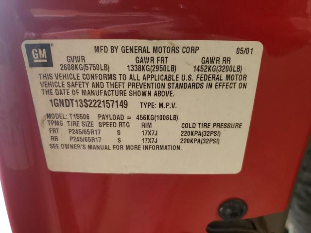Photo 10 from auction – 2002 CHEVROLET TRAILBLAZE with VIN 1GNDT13S222157149