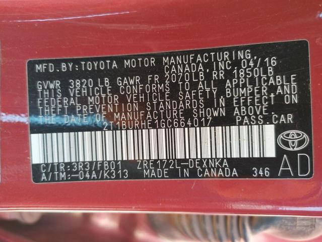 Photo 10 from auction – 2016 TOYOTA COROLLA L with VIN 2T1BURHE1GC664017