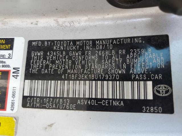 Photo 10 from auction – 2011 TOYOTA CAMRY BASE with VIN 4T1BF3EK1BU179370