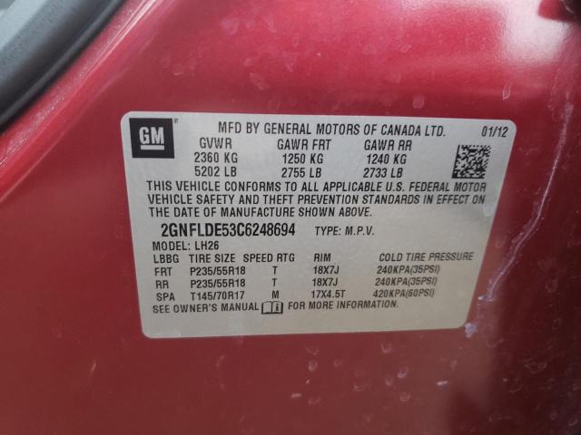 Photo 10 from auction – 2012 CHEVROLET EQUINOX LT with VIN 2GNFLDE53C6248694