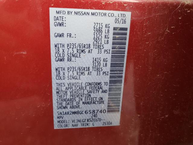 Photo 10 from auction – 2016 NISSAN PATHFINDER with VIN 5N1AR2MM8GC658740