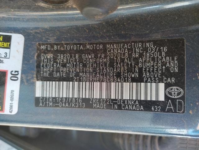 Photo 10 from auction – 2016 TOYOTA COROLLA L with VIN 2T1BURHE7GC634018