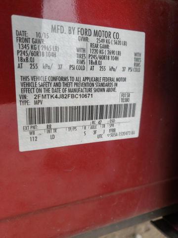 Photo 10 from auction – 2015 FORD EDGE SEL with VIN 2FMTK4J82FBC10671
