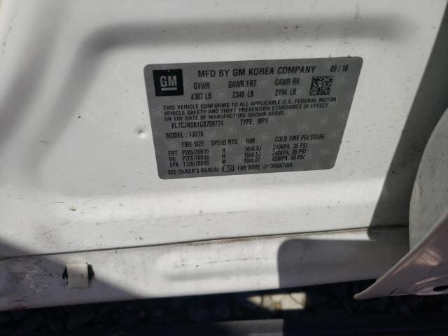 Photo 10 from auction – 2016 CHEVROLET TRAX LS with VIN KL7CJNSB1GB759774