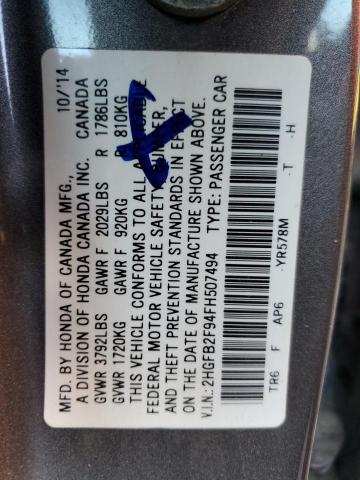 Photo 10 from auction – 2015 HONDA CIVIC EXL with VIN 2HGFB2F94FH507494