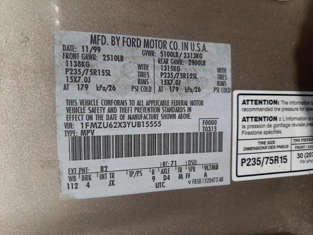 Photo 10 from auction – 2000 FORD EXPLORER X with VIN 1FMZU62X3YUB15555