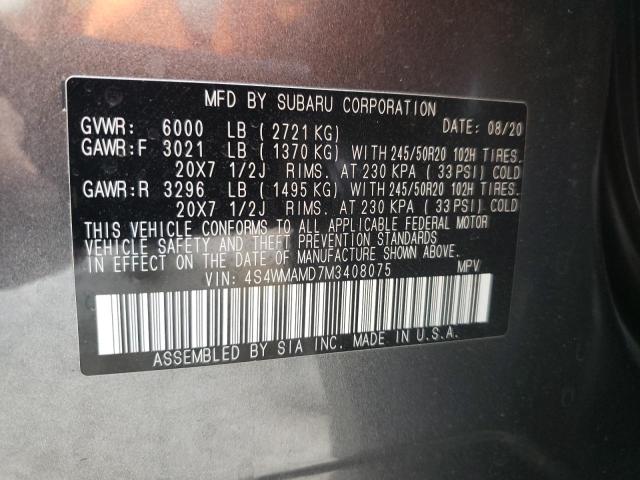 Photo 10 from auction – 2021 SUBARU ASCENT LIM with VIN 4S4WMAMD7M3408075