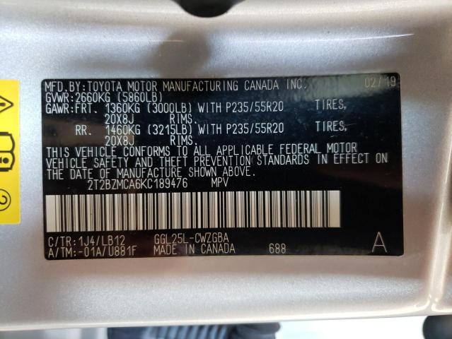 Photo 10 from auction – 2019 LEXUS RX 350 BAS with VIN 2T2BZMCA6KC189476