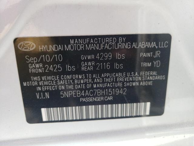 Photo 10 from auction – 2011 HYUNDAI SONATA GLS with VIN 5NPEB4AC7BH151942
