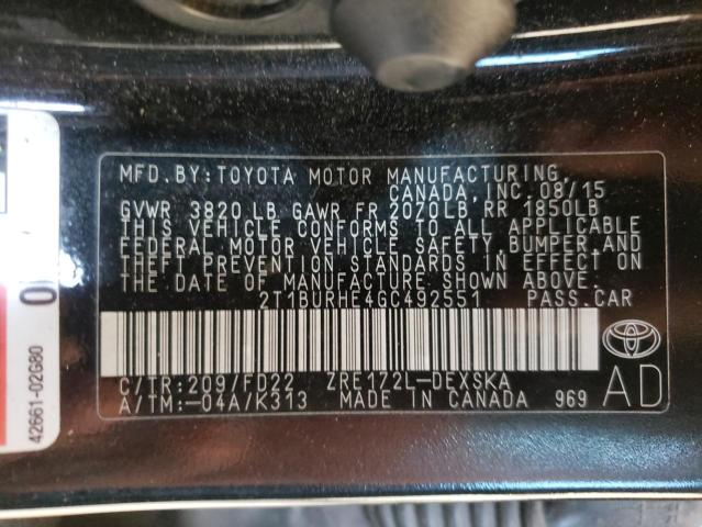 Photo 10 from auction – 2016 TOYOTA COROLLA L with VIN 2T1BURHE4GC492551