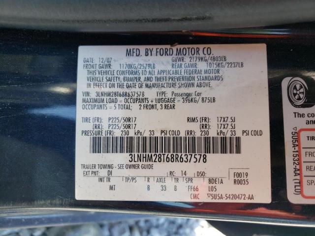 Photo 10 from auction – 2008 LINCOLN MKZ with VIN 3LNHM28T68R637578