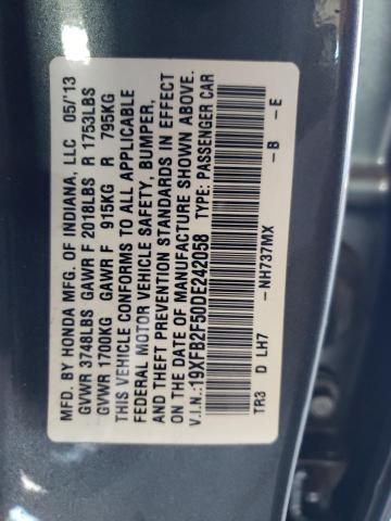 Photo 10 from auction – 2013 HONDA CIVIC LX with VIN 19XFB2F50DE242058