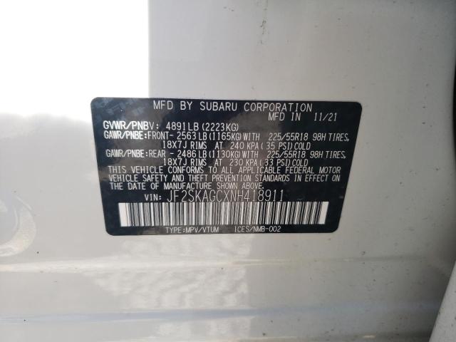 Photo 10 from auction – 2022 SUBARU FORESTER S with VIN JF2SKAGCXNH418911