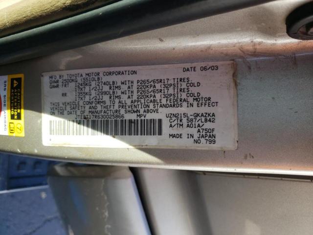 Photo 10 from auction – 2003 TOYOTA 4RUNNER LI with VIN JTEBT17R630025866