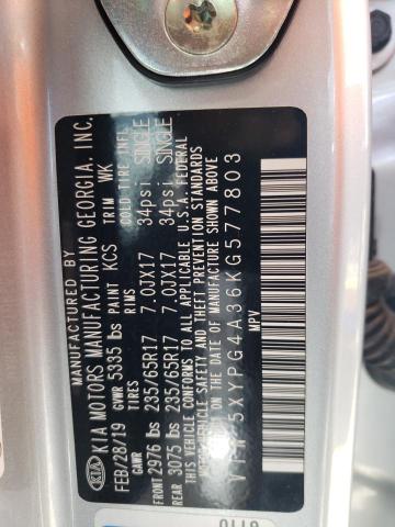 Photo 10 from auction – 2019 KIA SORENTO L with VIN 5XYPG4A36KG577803