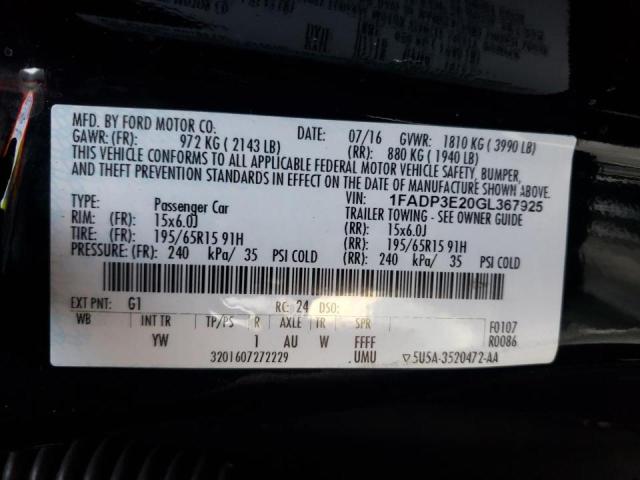 Photo 10 from auction – 2016 FORD FOCUS S with VIN 1FADP3E20GL367925