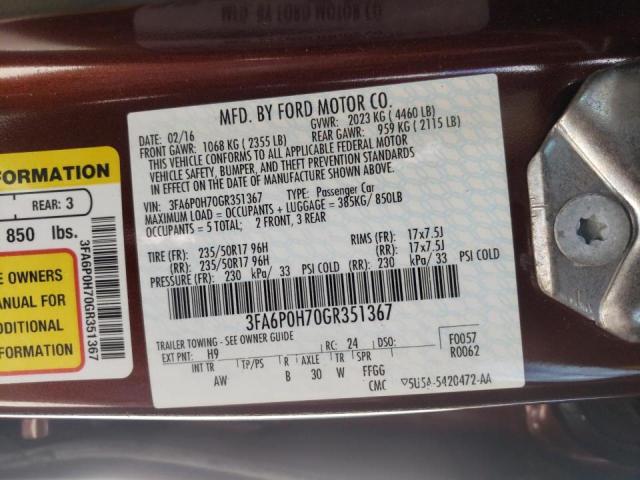 Photo 10 from auction – 2016 FORD FUSION SE with VIN 3FA6P0H70GR351367