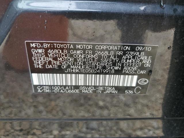 Photo 10 from auction – 2011 LEXUS ES 350 with VIN JTHBK1EG5B2419918