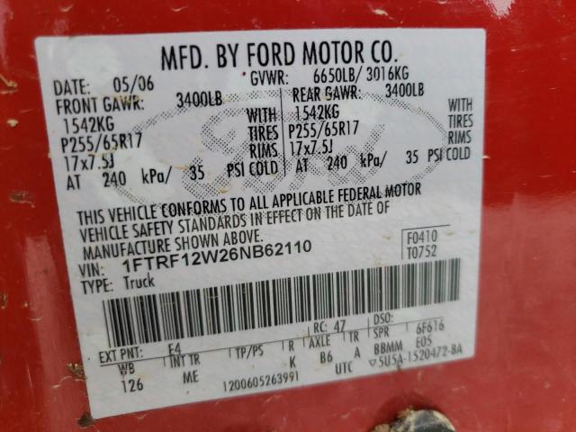 Photo 10 from auction – 2006 FORD F150 with VIN 1FTRF12W26NB62110