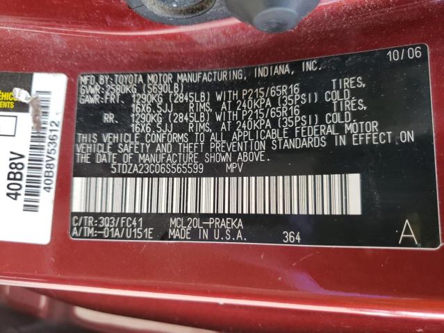 Photo 10 from auction – 2006 TOYOTA SIENNA CE with VIN 5TDZA23C06S565599