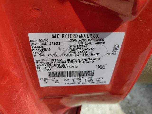 Photo 10 from auction – 2005 FORD F150 with VIN 1FTRX12W85NB36249