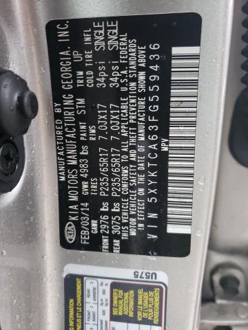 Photo 10 from auction – 2015 KIA SORENTO LX with VIN 5XYKTCA63FG559436