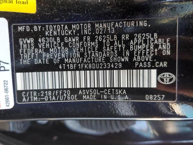 Photo 10 from auction – 2013 TOYOTA CAMRY L with VIN 4T1BF1FK8DU233429
