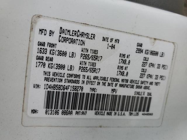 Photo 10 from auction – 2004 DODGE DURANGO LI with VIN 1D4HB58D64F158270